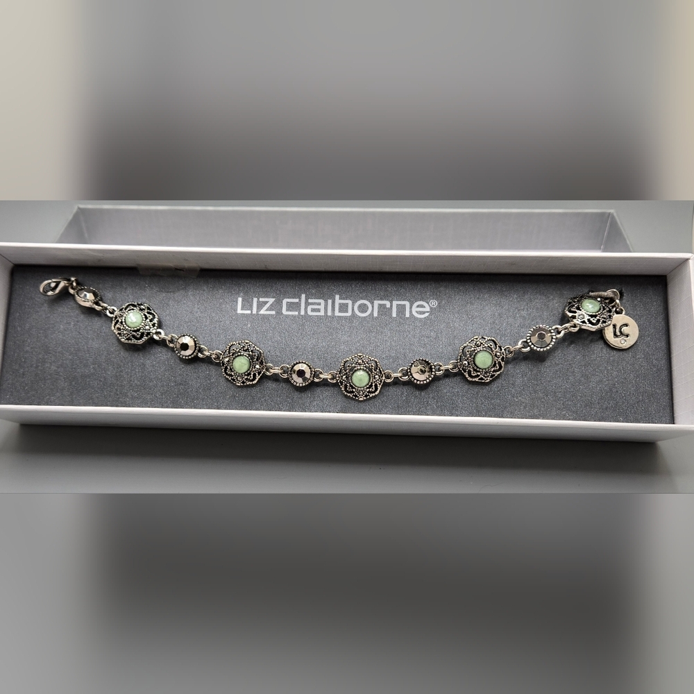 🌞 Liz Claiborne Bracelet New Old Stock Silver Tone w/ Acrylic Accents Sz 6.5